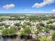 Scenic aerial view showcases the community's landscaping, nearby lake, and clear blue skies, and tranquil setting at 515 Scenic St, Leesburg, FL 34748