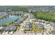 Aerial view of a neighborhood featuring houses surrounding a lake and green spaces at 598 Marcello Blvd, Kissimmee, FL 34746