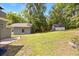 Large backyard with a storage shed, offering plenty of space for outdoor activities and gardening at 7115 Lake Ola Dr, Mount Dora, FL 32757