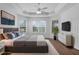 Inviting main bedroom features a tray ceiling, plush bed, and natural light from several windows at 1796 Zientara Loop, The Villages, FL 32163