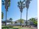 A backyard view highlights palm trees, green grass, a fenced-in yard, and a well-maintained lawn at 1954 Ladyfish Ave, The Villages, FL 32162
