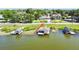 This waterfront view features private boat slips, and docks providing direct access to the open water and serene views at 2037 Lakeshore Dr, Mount Dora, FL 32757
