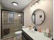 Modern bathroom features a new vanity, sleek fixtures, and a glass-enclosed shower at 2121 Suzanne Dr, Mount Dora, FL 32757
