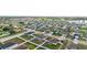Aerial view showcasing a neighborhood of single-Gathering homes, manicured lawns, and community streets at 2256 Gladiolus Ln, Mascotte, FL 34753
