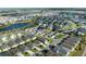 An overhead shot displays the lovely homes in a lakeside community with well-kept lawns, and scenic views at 463 Kayla Ct, The Villages, FL 32163