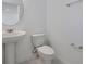 Clean and modern bathroom with pedestal sink and toilet, complemented by chrome accessories at 5173 Waypointe Blvd, Apopka, FL 32712