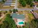 Aerial view of the property showcasing the pool, patio, landscaping and nearby neighborhood at 8198 Se 164Th Pl, Summerfield, FL 34491
