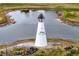 Close-up shot of the Links lighthouse on a peninsula, with the community visible in the background at 10689 Se 174Th Loop, Summerfield, FL 34491