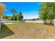 Large backyard featuring a white fence, a well-maintained lawn, and plenty of space for outdoor activities at 12150 Se 88Th Ct, Belleview, FL 34420