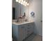Bathroom featuring a double sink vanity with sleek hardware, framed mirror and stylish lighting at 223 Lady Diana Dr, Davenport, FL 33837