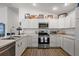 Well-lit kitchen featuring stainless steel appliances, ample white cabinetry, and an attractive area rug at 3222 Miller Stachler St, The Villages, FL 32163
