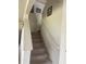 Carpeted staircase featuring white risers and handrail at 709 Sarner Pass Way, Winter Haven, FL 33881