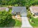 Aerial view of a charming single-story home with lush landscaping and a well-manicured lawn at 1061 Soledad Way, The Villages, FL 32159