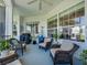 Cozy screened in patio features comfortable seating and relaxing golf course views at 11702 Se 173Rd Lane Rd, Summerfield, FL 34491