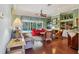 Cozy living room with hardwood floors, fireplace, and seamless access to the pool area for indoor-outdoor living at 1254 Magnolia Farms Ct, Eustis, FL 32726