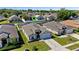 An aerial view showcasing a well-maintained home with a manicured lawn in a suburban neighborhood at 15501 Markham Dr, Clermont, FL 34714