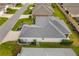 Aerial view showcases a well-maintained home with a gray roof and landscaped surroundings in a residential neighborhood at 2170 Biller Cir, The Villages, FL 32163