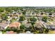 Wide aerial view of a neighborhood, showcasing the community's layout and green spaces at 299 Jefferson Ln, The Villages, FL 32162