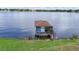 Dock with blue shed on beautiful lake, providing access for boating and water activities at 3011 Lake Woodward Dr, Eustis, FL 32726