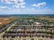 Wide aerial view of a suburban neighborhood with a pond in the background at 3654 Limestone St, Clermont, FL 34711