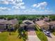 Aerial view of a home in a residential area, showcasing the brick driveway and well-kept landscaping at 3654 Limestone St, Clermont, FL 34711