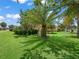 Expansive backyard featuring lush green grass, mature trees, and beautiful landscaping offering a private retreat at 383 Kilmer Way, The Villages, FL 32162