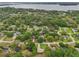 Panoramic aerial shot showcasing a neighborhood with lush green trees and residential homes on a lake at 4145 Dora Wood Dr, Mount Dora, FL 32757