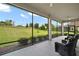 Screened in patio with outdoor seating overlooking lush green landscape at 5195 Greens Dr, Lady Lake, FL 32159