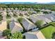 Aerial view showcasing a home's well-maintained landscaping, tile roof, and community setting at 9081 Saint Andrews Way, Mount Dora, FL 32757