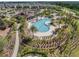 Aerial view of the community pool with lounge chairs, palm trees and manicured landscaping at 1047 Timbervale Trl, Clermont, FL 34715