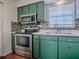 Kitchen area featuring stainless steel appliances and light-colored counters and backsplash at 1400 Eudora Rd # A08, Mount Dora, FL 32757