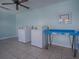 Community laundry room with washing machines and folding table at 1400 Eudora Rd # A08, Mount Dora, FL 32757