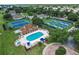 Overhead view of community pool and tennis courts, showcasing outdoor amenities at 1860 Park Forest Blvd, Mount Dora, FL 32757