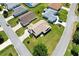This aerial showcases the homes in this quiet neighborhood at 2104 Iveywood St, The Villages, FL 32163