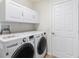 Convenient laundry room with modern washer and dryer, and storage cabinets at 2104 Iveywood St, The Villages, FL 32163