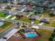 Aerial view of a residential neighborhood with community pool, showcasing the home's location at 37045 Scenic Ridge Dr, Grand Island, FL 32735