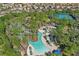 Aerial image of a lazy river, set among palm trees and seating, in a beautiful community at 4147 Oaktree Dr, Davenport, FL 33837