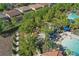 Aerial view of a playground, seating, and community pool in a vibrant residential area at 4147 Oaktree Dr, Davenport, FL 33837