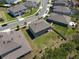 Aerial view showcases a modern home with a spacious, well-kept lawn in a suburban setting, highlighting its neighborhood appeal at 524 Avila Pl, Howey In The Hills, FL 34737
