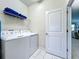 Laundry room equipped with a washer, dryer, and shelving for storage at 9018 Stinger Dr, Davenport, FL 33896