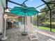 Covered backyard patio with seating area, perfect for relaxing and enjoying the views at 10069 Lake Miona Way, Oxford, FL 34484