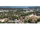 Aerial view showcasing a neighborhood with mature trees and a lake in the distance at 1109 W Line St, Leesburg, FL 34748
