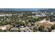 Aerial view showcasing a neighborhood with mature trees and a lake in the distance at 1109 W Line St, Leesburg, FL 34748