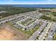 Aerial view showcasing a well-planned community with meticulously landscaped streets, harmonious homes and tranquil lake at 1128 Cavender Creek Rd, Minneola, FL 34715