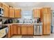 Close-up of the kitchen's stainless steel dishwasher and wood cabinetry at 3329 Boyd Cir, Oxford, FL 34484