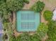 Aerial view of well-maintained tennis courts surrounded by mature trees, offering a serene recreational setting at 5530 Oxford Moor Blvd, Windermere, FL 34786