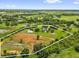 Wide aerial shot of acreage with clearly marked property lines, house, garage, and barn with luscious landscape at 10901 Island Grove Rd, Clermont, FL 34711