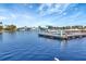 Tranquil waterfront with a private dock and boat slips under a blue sky at 1401 W Highway 50 # 143, Clermont, FL 34711