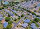 A serene aerial view of a residential community near a lake, highlighting the tranquil setting at 17374 Se 76Th Flintlock Ter, The Villages, FL 32162