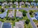 An aerial view of a well-maintained single-Gathering home with green lawn and mature trees at 17374 Se 76Th Flintlock Ter, The Villages, FL 32162